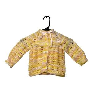 Baby Hand Knit Pink Yellow Sweater Handmade Artisan Size 3-6 Months